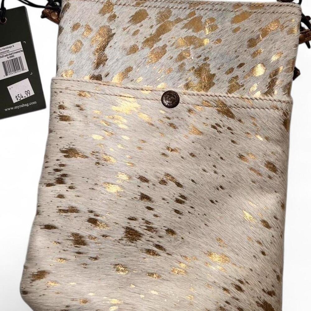 Myra Bag Gold Speckled Hair On Hide Crossbody Leather Women’s - Picture 2 of 5